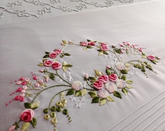 Hand Embroidered Floral Bedspread Set | Cotton Satin Duvet Cover