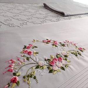 Elegant Hand Embroidered Gray Bedspread Set | Cotton Satin Duvet Cover Set | Queen & King Size | Luxurious Handmade Bedding Set