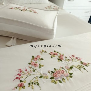 Powder Pink Hand Embroidered Bed Cover and Duvet Cover Set| Luxurious Hand Embroidered Bedding Set | Cotton Satin Bedding Wedding Gift