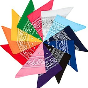 Men, Women's & Children's Summer Cotton Bandana Set of 12 iBlack Navy Maroon White Blue Green Grey Yellow Red Purple Orange Red Beige Pink