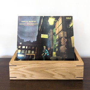 Oak Record Storage Box: Tabletop Vinyl Holder, Wall Mountable