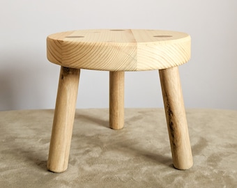 Round Plant Stool, Solid Wood, Milking Stool, Small Traditional Stool, Display Stool, Handmade