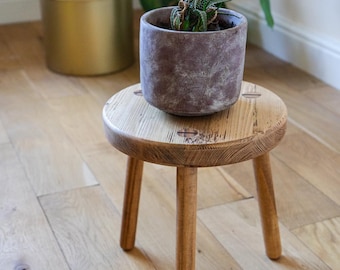 Round Rustic Plant Stool, Reclaimed Wood Stool, Rustic Milking Stool, Traditional Stool, Plant Display Stool, Handmade