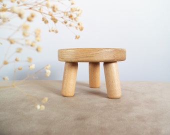 Tiny Round Oak Plant Stool, Oak Wood Stool, Small Milking Stool, Traditional Stool, Plant Display Stool, Handmade