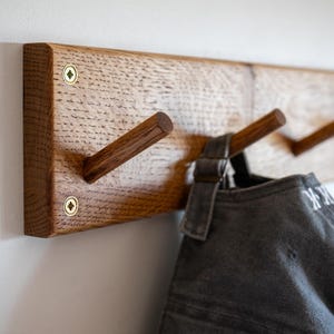 Oak Coat Hook, Coat Rack, Solid Oak, Wooden Pegs, Hallway Storage, Handmade, Custom Sizes