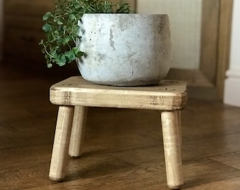Rectangular Rustic Plant Stool, Reclaimed Wood, 4 Leg Rustic Stool, Small Rectangular Traditional Stool, Rectangular Display Stool, Handmade