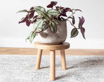 Small Round Oak Stool, Oak Wood Stool, Small Milking Stool, Traditional Stool, Plant Display Stool, Handmade, Custom Sizes