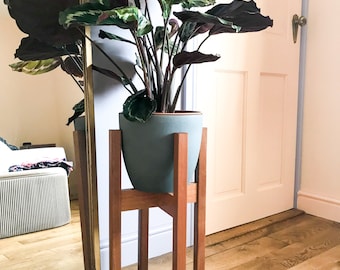 Tall Sapele Wooden Plant Stand: Mid Century Modern Indoor Decor, Handmade