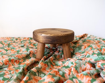 Tiny Round Rustic Plant stool, Small Milking Stool, Small Plant Pot Stand, Reclaimed wood, Three Legged, Natural, Handmade