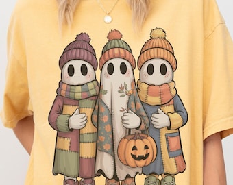 Color Comfort Halloween Ghosts Shirt, Cute Ghost Tee, Pumpkin Shirt, Trick-or-Treat Shirt, Vintage Halloween Shirt, Spooky Halloween Shirt