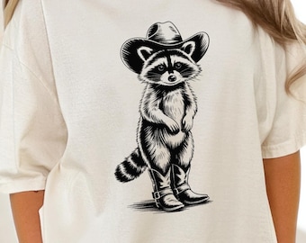 Grappige Western Trash Panda Raccoon T-shirt, Trash Panda Western Country T-shirt, Wildlife Lovers Gift, Vintage Raccoon Cowboy T-shirt