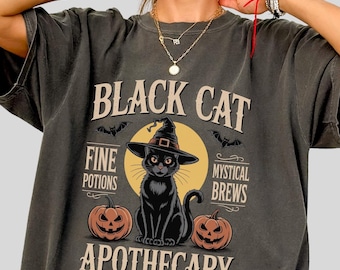 Black Cat Halloween Shirt, Apothecary Shirt, Halloween Cat Shirt, Witch Cat Shirt, Cat Mom Halloween, Cat Mom Gift, Color Comfort Shirt