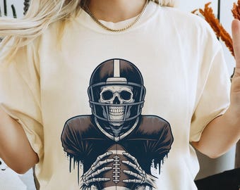 Skeleton Football Shirt, Spooky Sports Shirt, Skull Quarterback Graphic Tee, Gothic Football Fan Gift, Halloween Tailgate Top Comfort Colors