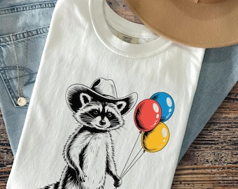 Cowboy Raccoon Balloon T-shirt, Whimsical Comfort Colors Tee