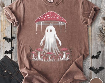 Camiseta de fantasma de Halloween, camiseta de hongo místico, camiseta de hongo fantasma, camiseta de Halloween cottagecore, camiseta de hongo espeluznante, camiseta de Halloween vintage