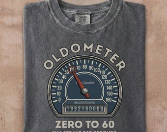 Shirt 60e verjaardag, 60 jaar oud grafisch T-shirt, verjaardagscadeau autoliefhebber, retro snelheidsmeterontwerp, Turning 60 Humor Tee