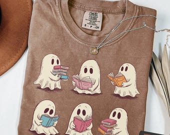 Ghost Reading Shirt, Teacher Halloween Shirt, Reading Halloween Shirt, Book Lover Tshirt, Librarian Shirt, Bookish Ghost Shirt Color Comfort