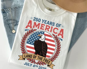 250 år Amerika T-shirt, Patriotisk 4 juli T-shirt, Självständighetsdagen T-shirt, 4 juli-present