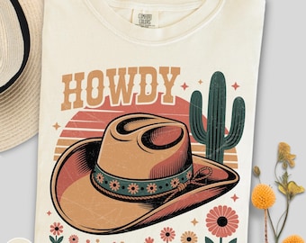 Howdy Cowboy T-Shirt, Howdy Cowgirl Shirt Vintage Rodeo Shirt, Cowgirl Shirt, Cowgirl Geschenk, Landmädchen Ästhetisches Shirt