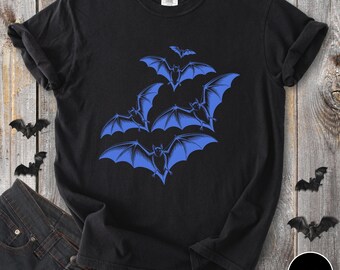 Y2K Fledermaus Shirt, Retro Flying Bats Grafik T-Shirt, Vintage Gothic Halloween Comfort Farben T-Shirt, gruseliges Y2K Ästhetik Top, Halloween Shirt