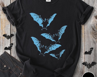 Retro fladdermusskjorta, vintage flygande fladdermöss grafisk t-shirt, 90-talsstil fladdermössskjorta, gotisk Halloween komfortfärger t-shirt, retro Halloween fladdermössskjorta