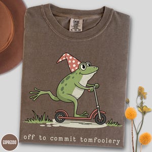 Off to Commit Tomfoolery Frog Shirt, Playful Frog T-Shirt, Funny Gift, Quirky Graphic Shirt, Funny Weirdcore, Women Casual Outfit