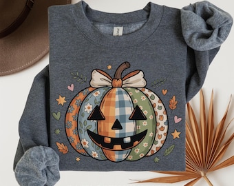 Kürbis-Shirt, Herbst-Sweatshirt Frau, Halloween-Sweatshirt, Herbst-Herbst-Shirt, Erntedank-Shirt, Kürbis-Flecken-T-Shirt, Farbkomfort
