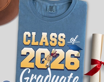 Class of 2026 Graduate Shirt, Graduation 2026 Graphic Tee, Senior Grad Shirt with Diploma Cap Design, Unisex Comfort Colors 1717