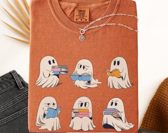 Ghost Reading Shirt, Teacher Halloween Shirt, Librarian Shirt, Book Lover Tshirt, Bookish Ghost Shirt, Halloween School Shirt, Color Comfort