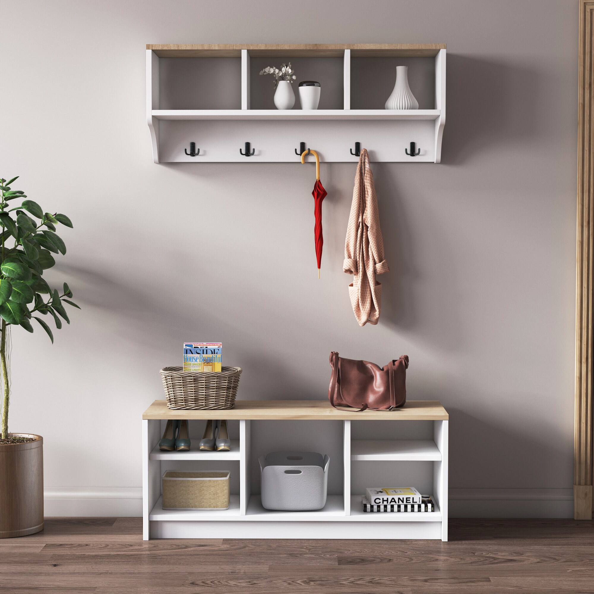 P&W Coat Rack With Shoe Storage Wall Mounted Coat Stands for Etsy UK