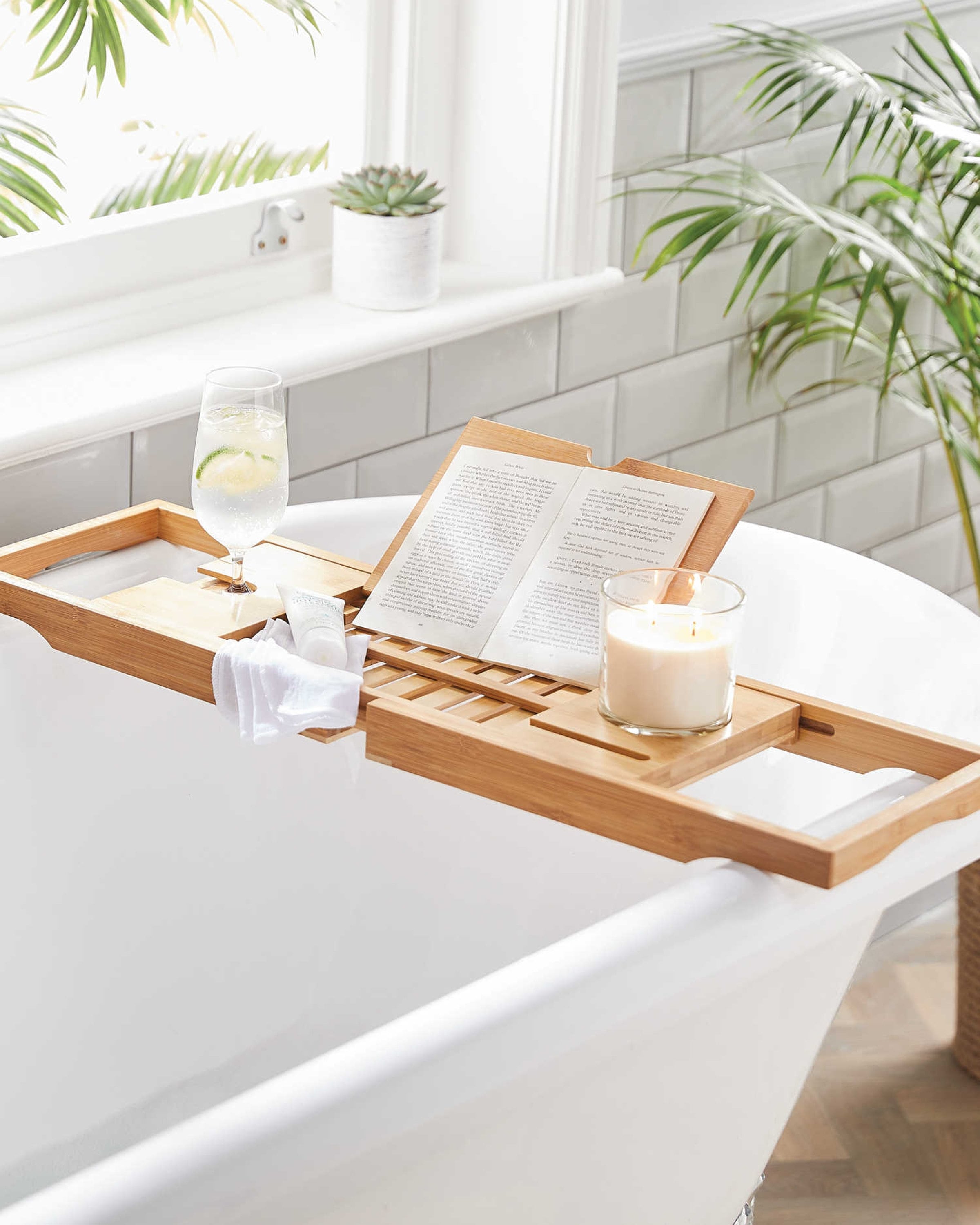 Hammam Extensible Luxe Baignoire de Rangement Rack Salle de Bain Pliable Eco-Friendly Intégré Tablet