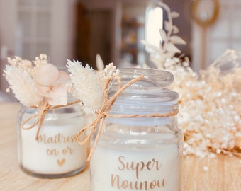 Petite bougie personnalisée parfumée, cadeau fête des mères, maman, mamie, marraine, nounou, maîtresse, atsem…