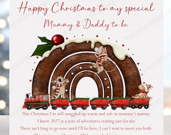 Happy Christmas from the Bump Card, New Baby Mummy and Daddy to be Christmas Card, Baby Bump Christmas Card.