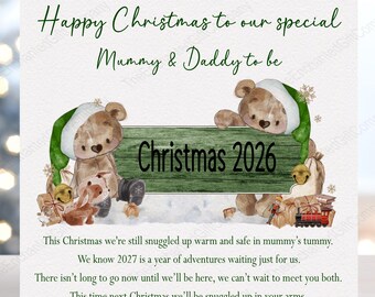 Happy Christmas from the Bump Card, New Baby Mummy and Daddy to be Christmas Card, Twin Baby Bump Christmas Card.