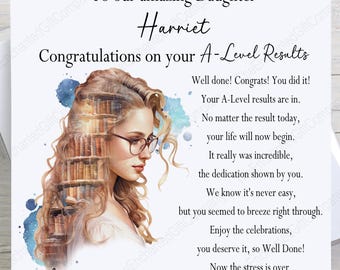 Tarjeta de felicitación personalizada por exámenes, tarjeta con resultados de A Levels, resultados de GCSE, tarjeta de Highers, regalos para exámenes.