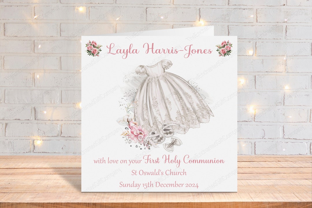 Personalised First Holy Communion Card For Girls - Granddaughter, Goddaughter, Niece