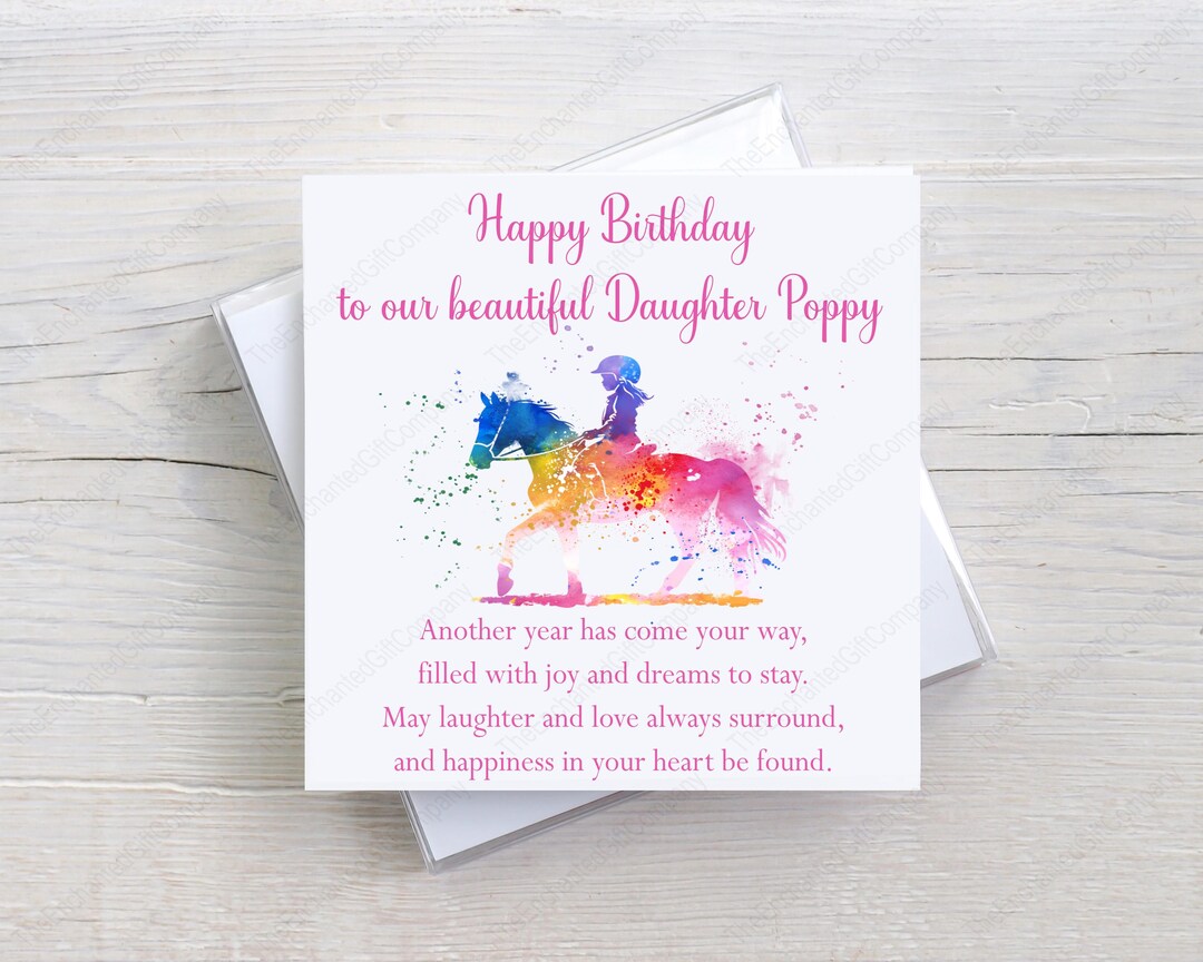 Personalised Birthday Card Girl and Pony, Colourful Horse Riding Card ...