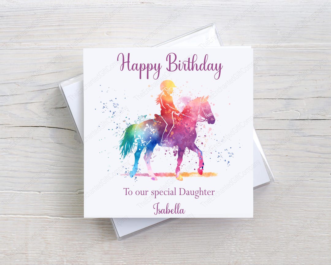 Personalised Birthday Card Girl and Pony, Colourful Horse Riding Card ...
