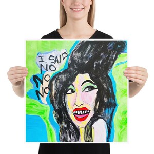 May include: A colorful painting of a woman with black hair and a bright red mouth. The text "I SAID NO NO NO" is written in black on a white background in the upper left corner of the image.