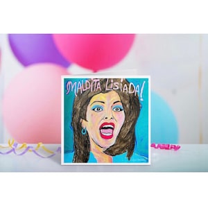 Soraya Montenegro Tarjeta de Cumpleaños Maldita Lisiada María La Del Barrio Itati Cantoral Thalia Telenovela Mexicana Televisa Ricos Tambien Lloran