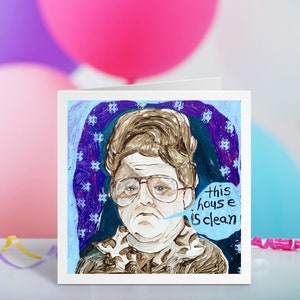 Cartão de aniversário de Zelda Rubenstein Poltergeist Tangina Barrons Esta casa está limpa Steven Spielberg Tobe Hooper Madame Serena Palhaço Fantasmas