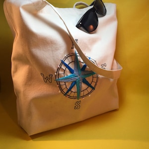Embroidery KIT + Tote bag (included) - 100% organic cotton - Compass // Level: intermediate