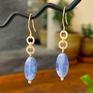 Kyanite Dangle Earrings: Hand-Hammered Sterling Silver, Blue Gemstone Jewelry