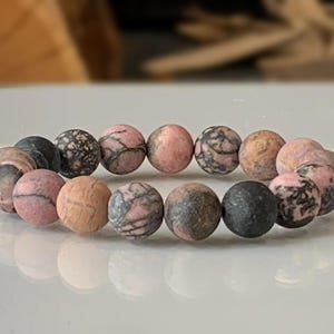 Rhodonite Premium Grade Stretch Gemstone Bracelet, Matte Finish Rhodonite Beads, Choose Your Bead Size