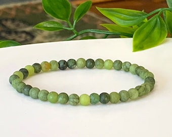 Green Jade Gemstone Bracelet - Natural Taiwan Jade, Stretch Bracelet, 4.5mm Frosted Dainty Beads, Minimalist Bracelet, Gift for Her & Him