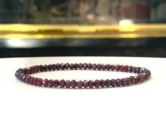 Dainty Garnet Gemstone Bracelet - Stretch Bracelet, Small 3.5mm Grade A+ Facetted Beads, January Birthstone, Gift for Her, Gift for Him