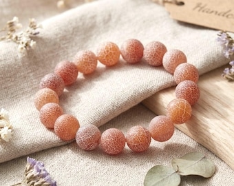 Effloresce Orange Agate Gemstone Stretch Bracelet Handmade with Large 14mm Beads