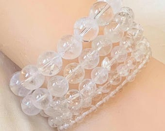 Clear Quartz Crystal Bracelet - Grade A+ Gemstones, April Birthstone Stretch Bracelet