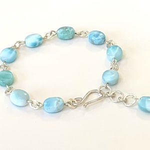 Genuine Larimar Gemstone Bracelet - 925 Sterling Silver, Handmade Bracelet, Dominican Republic Larimar, Delicate Bracelet, Gift for Her