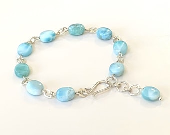 Handmade Dominican Larimar Bracelet: 925 Sterling Silver Delicate Gemstone Jewelry